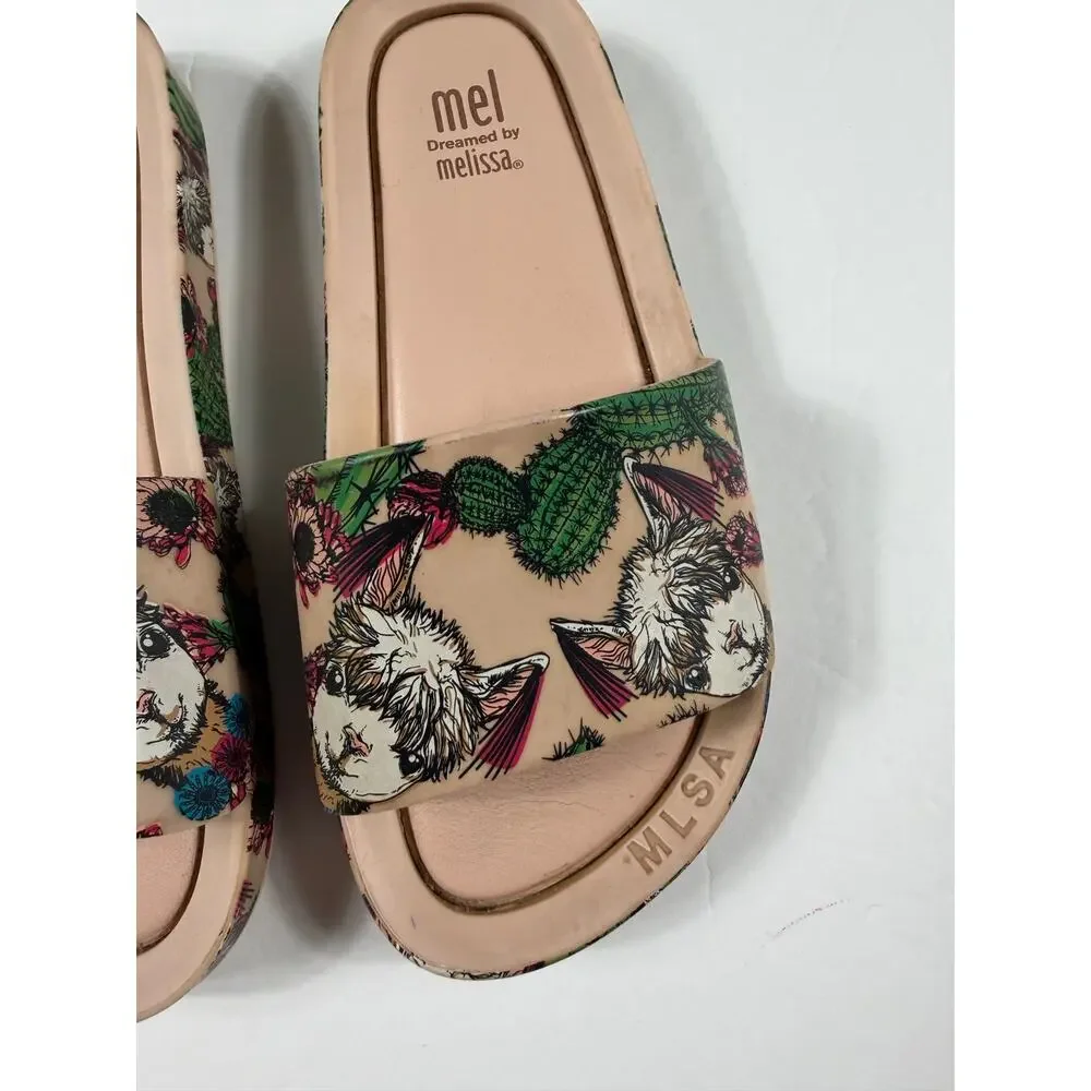Mel Dreamed by Melissa Llama Cactus Print Slide Sandals Size 12 toddler girl